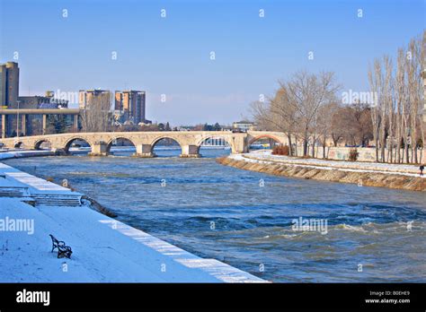 view  skopje city  river vardar macedonia stock photo alamy