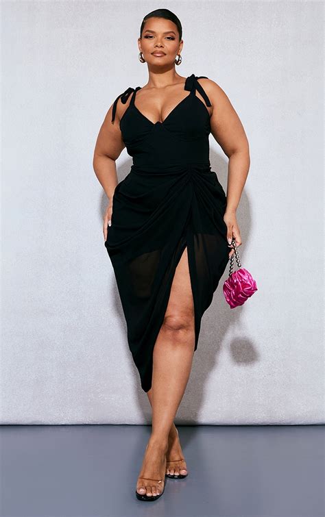 Plus Black Underwire Detail Draped Midi Dress | Plus Size ...