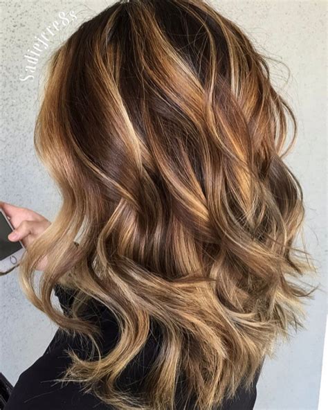 Chocolate and Caramel Blonde Balayage Brown Hair With Highlights And