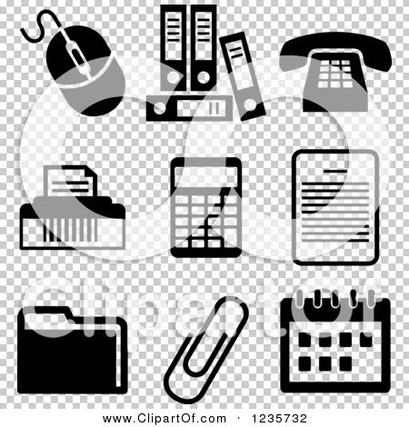 Clipart of Black and White Office Icons - Royalty Free Vector Illustration by Vector Tradition ...