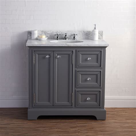36" Wide Cashmere Grey Single Sink Carrara Marble Bathroom Vanity