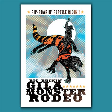 GILA MONSTER RODEO - Kaiju Monster Atomic West - 13x19 Art Print by Rob Ozborne