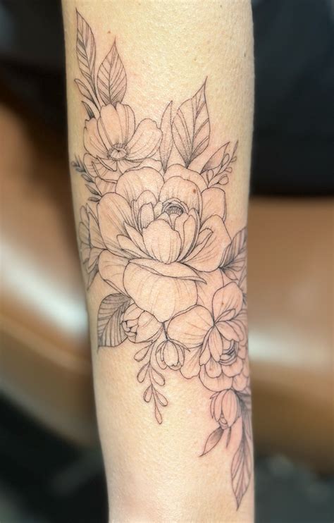 Linear Flower Tattoos Fine Line Floral Tattoos | Delicate Botanical