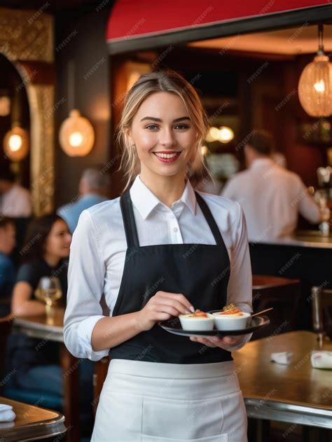 Premium Photo | Attractive young female waitress at the restaurant