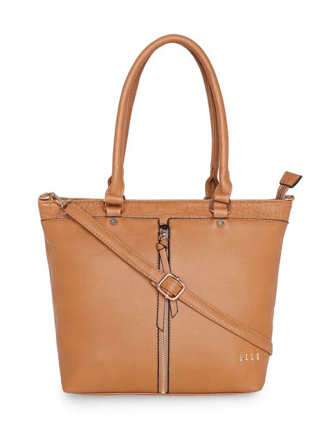 ELLE Tan Solid Tote Bag: Buy ELLE Tan Solid Tote Bag Online at Best