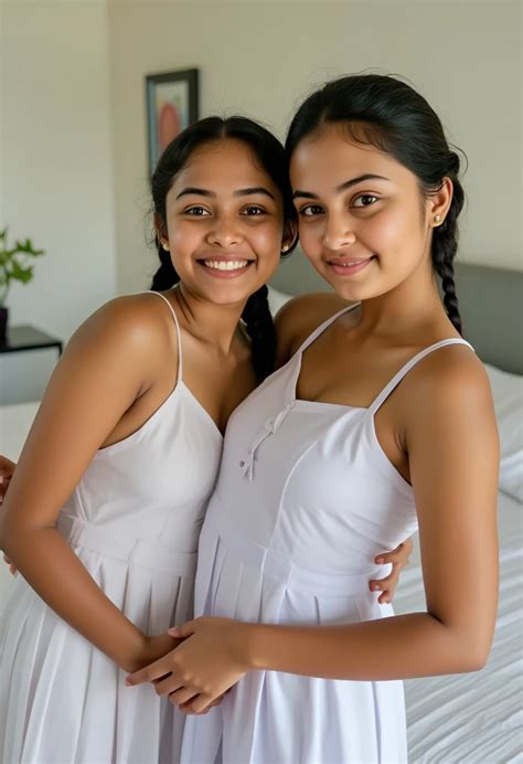 Two Sri lanka teen girls, wearing white clothes , in the bedroom
