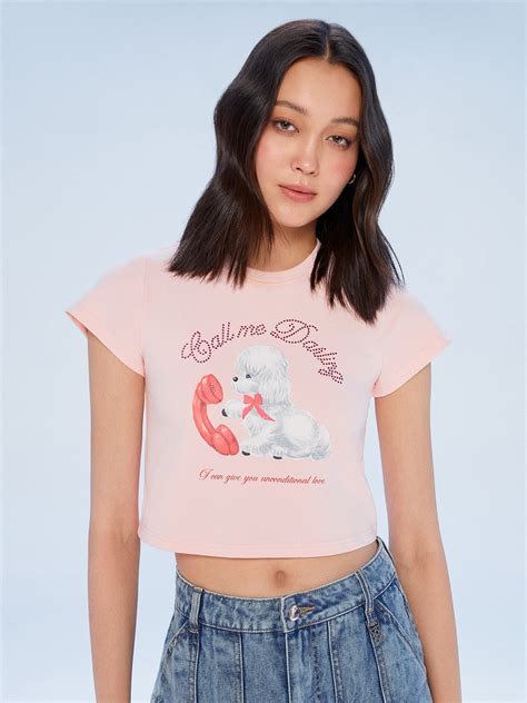 "Call Me Darling" Printed Crop Top - Light Pink - Pomelo Fashion