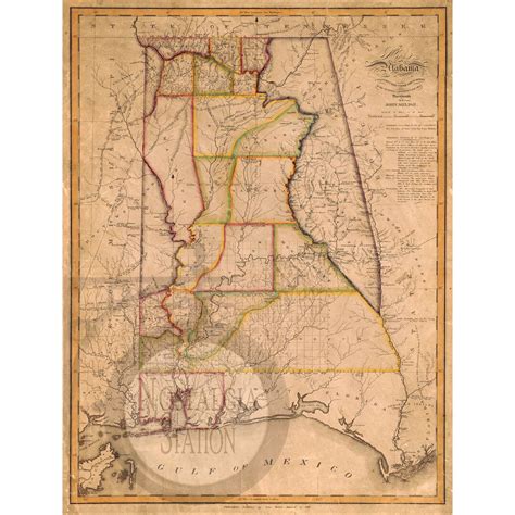 alabama  map antique historic vintage photo american history wall