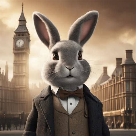 Premium AI Image | Cute rabbit in a suit is standing on the street