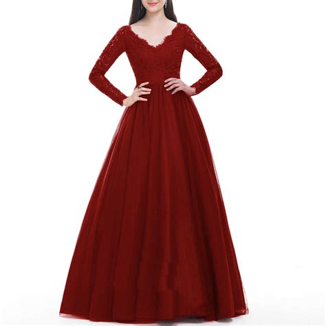 Hot6sl Women's Mesh Lace Long Sleeve Wedding Wedding Dress Evening