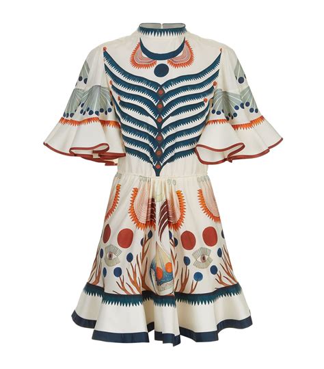 Chloé High-neck Graphic-print Fluted-detailed Silk Dress In Multi