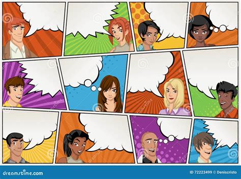 Comic Book Page with People Talking. Comic Strip Background with Speech ...