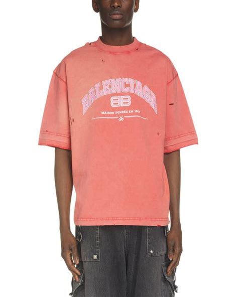 Balenciaga Cotton Maison Ripped Logo Graphic Tee in Red for Men | Lyst