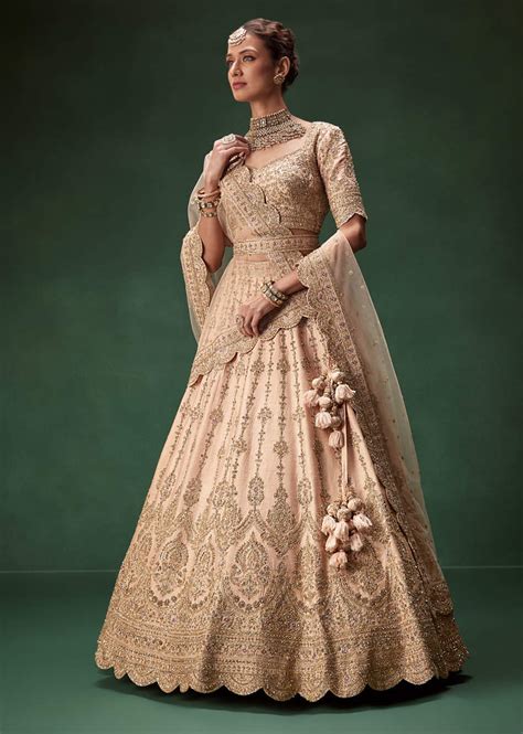 buy peach bridal lehenga  regal embroidery  single dupatta drape
