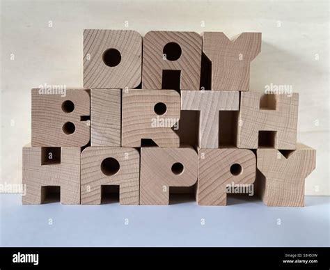 Happy Birthday text composed with artistic wooden letters Stock Photo ...