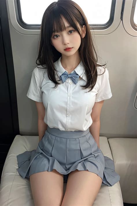 close    woman sitting   bench   skirt seaart ai
