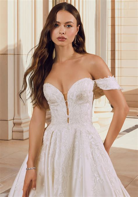 Larissa Satin Embroidered Off The Shoulder Sleeves - Morilee
