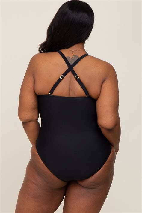 Black Plus Ruched One Piece Swimsuit – PinkBlush