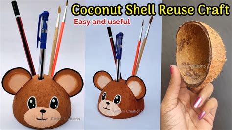 Coconut shell Pen stand/Coconut shell craft ideas/coconut shell craft ...