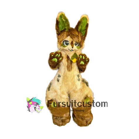Powerful Brown Husky Fursuit With Green Ears Mascot Costume Adult