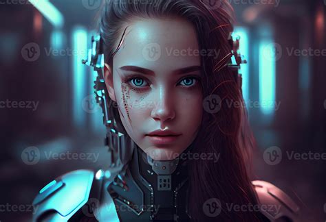 artificial inteligencia un humanoide ciber niña con tecnología