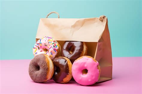 premium photo assorted donuts   paper bag
