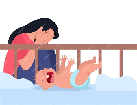 Premium Vector | Woman in postpartum depression exhausted and stressed