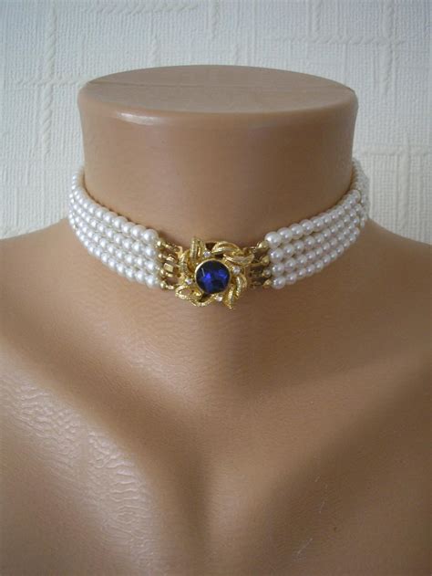 vintage  strand pearl choker vintage pearls pearl  sapphire