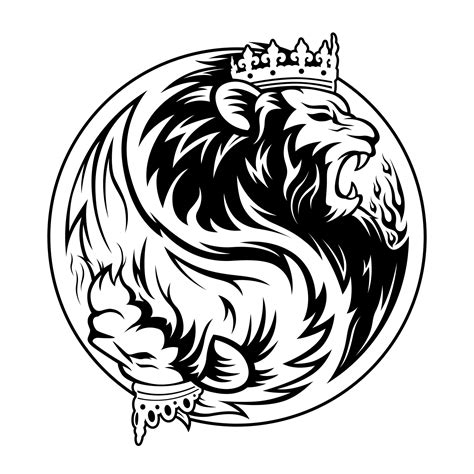 Yin Yang Symbol Head King And Queen Lions Black White 14218655 Vector