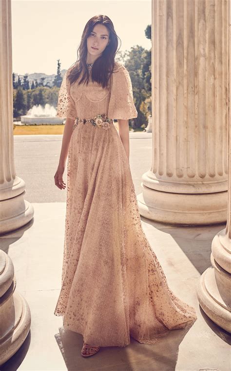 Flocked tulle Minoan corset gown by Costarellos | Costarellos, Evening