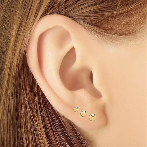 3 Pair Set 14k Gold Ball Stud Earrings 3mm 4mm 5mm With - Etsy