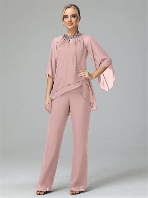 Long Sleeves Chiffon Mother Of The Bride Dress Pants Suits | Chiffon