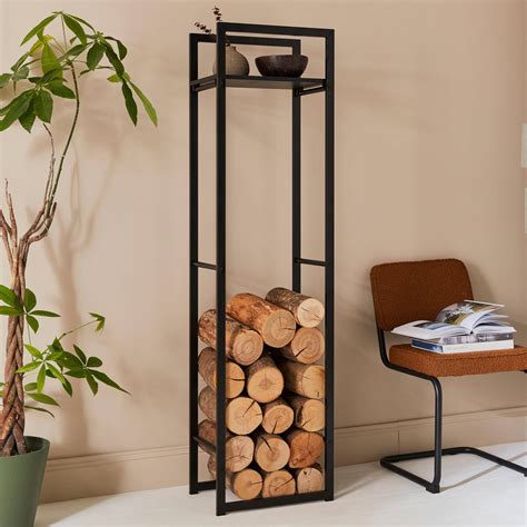 170cm indoor log rack with shelf, Black