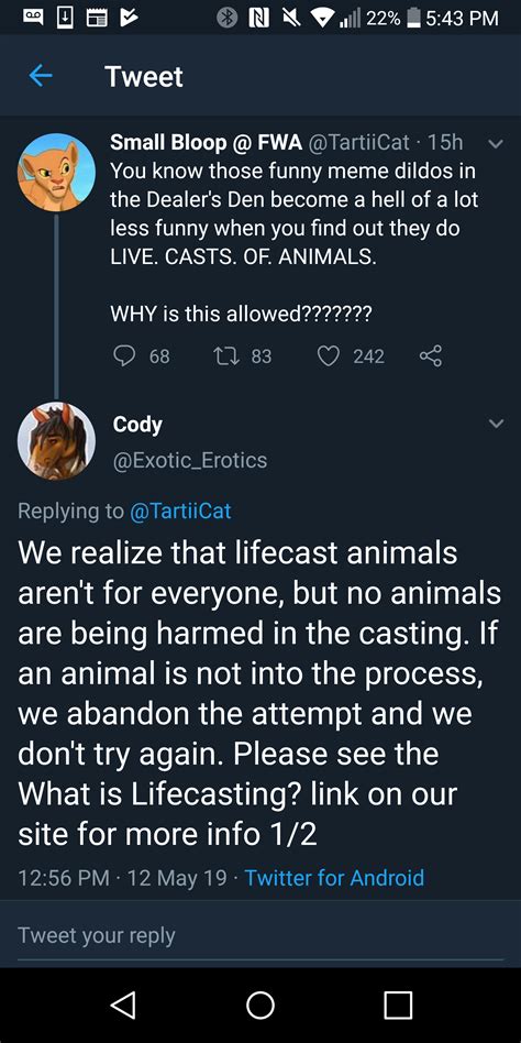 There is a vender at a furry con selling dildos cast from actual ...