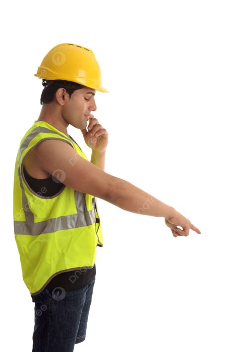 Construction Worker Looking Pointing Down Protection Looking, Male