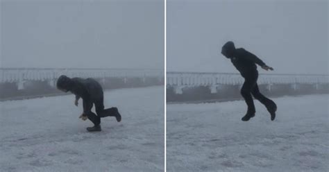 video   man  blown    mph winds