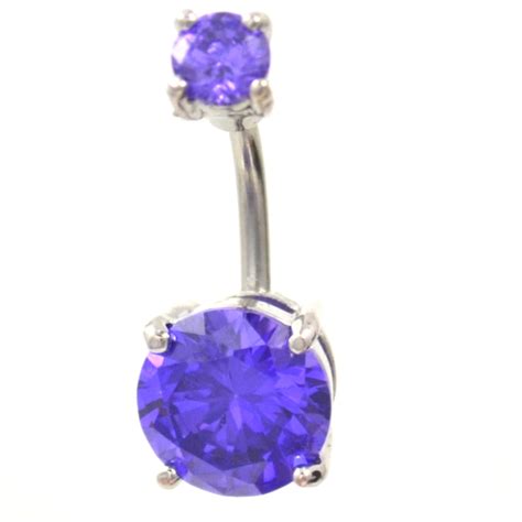 Violet Rounded Double Gem Non-Dangle Belly Ring | BodyDazz.com