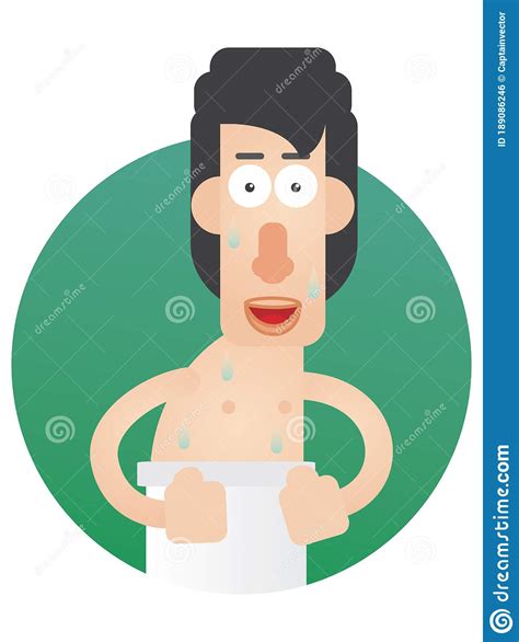 Man Dripping Wet from Shower. Vector Illustration Decorative Design