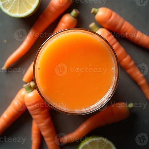 Drinking Carrot Juice with Citrus Fruit, Overhead View 66486418 Stock