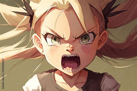 Angry shouting anime girl. Illustration Stock | Adobe Stock