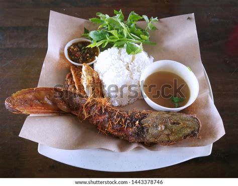 authentic indonesian pecel lele rice pecel stock photo