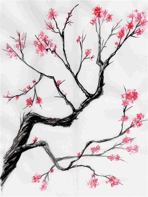 Cherry Blossom Tree Branch Drawing at PaintingValley.com | Explore ...