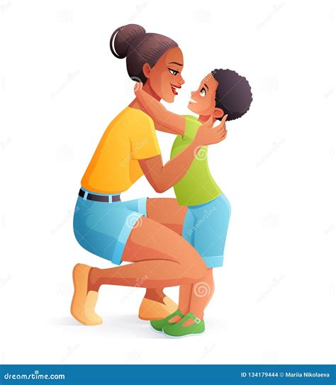 Mother Hugging Her Young Son. Isolated Vector Family Illustration