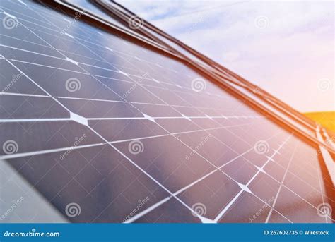 Surface of Solar Panel with Sunset and Blue Sky in the Background Stock ...