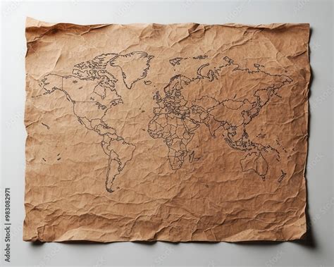 vintage map  deep fold lines  aged patina edges curled
