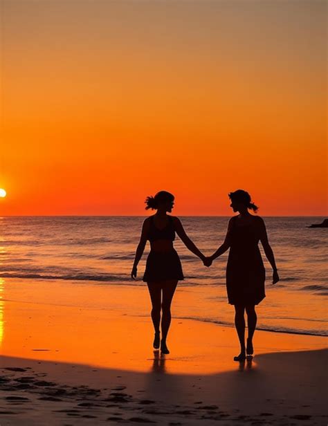 Premium AI Image | A silhouette of two friends walking handinhand along ...