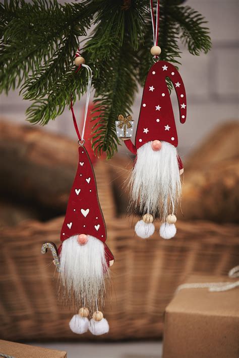 Set Of 2 Hanging Christmas Tree Gonks Decorations | Gifts Work