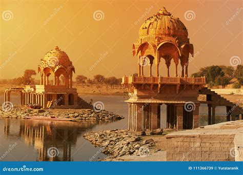 Gadi Sagar Temple On Gadisar Lake Jaisalmer, India. Stock Image ...