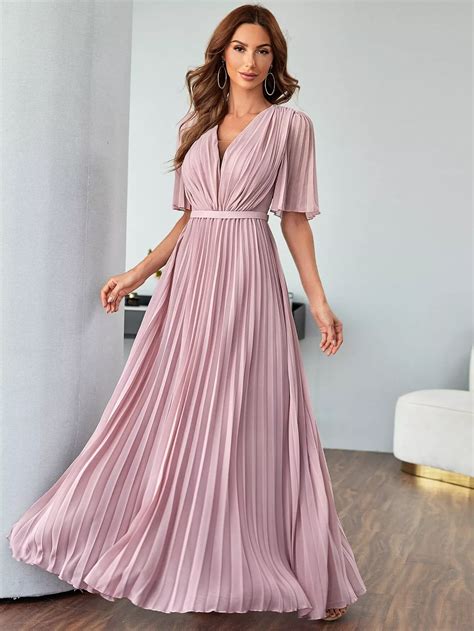 Pleated Gathered Waist Maxi Chiffon Dress | Pleated dresses outfit
