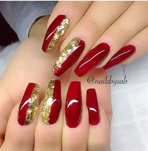 Red And Gold Nails Design